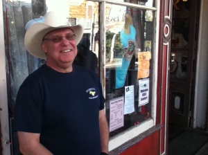 JUST VISITING.  Walpole, Massachusetts native Ron Lanzoni was attending an Elk Convention in Reno when he decided to visit Virginia City.  Standing outside the Red Dog Saloon, Ron seems to fit right in.